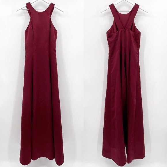 Vintage 90s Oleg Cassini Maroon Satin Formal Gown - Picture 4 of 10